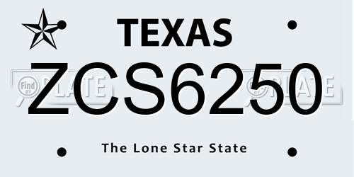 ZCS6250 Texas License Plate