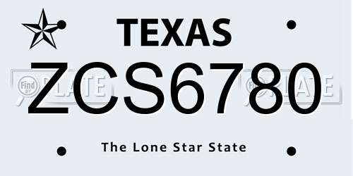 ZCS6780 Texas License Plate