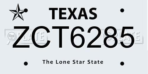 ZCT6285 Texas License Plate