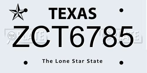 ZCT6785 Texas License Plate