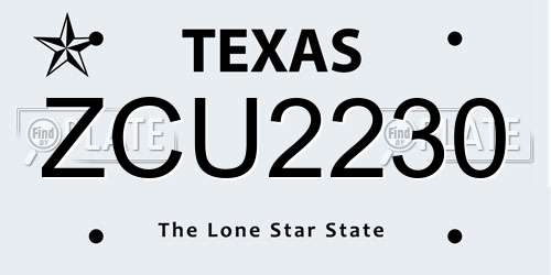 ZCU2230 Texas License Plate