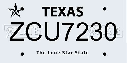 ZCU7230 Texas License Plate