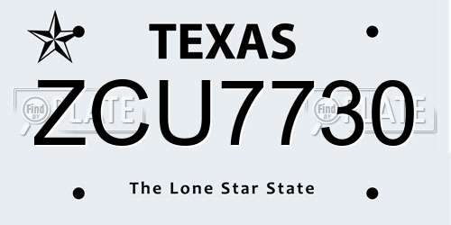 ZCU7730 Texas License Plate