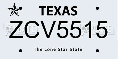 ZCV5515 Texas License Plate