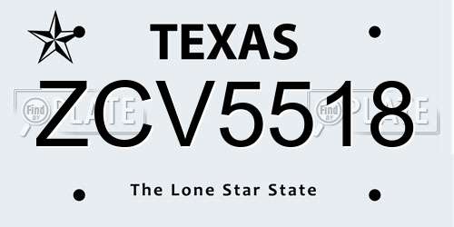 ZCV5518 Texas License Plate