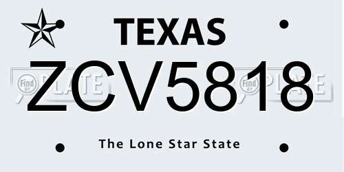 ZCV5818 Texas License Plate