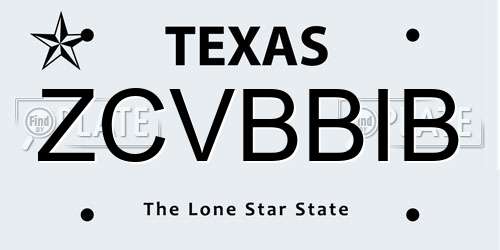 ZCVBBIB Texas License Plate