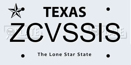 ZCVSSIS Texas License Plate