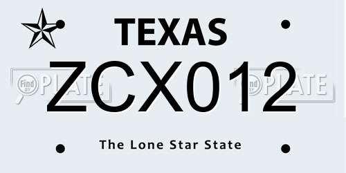 ZCX012 Texas License Plate