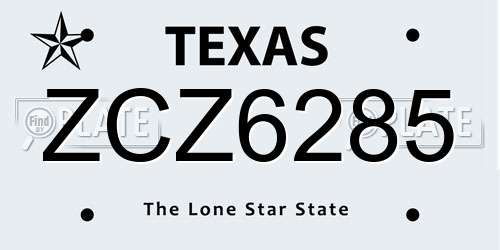 ZCZ6285 Texas License Plate