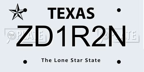 ZD1R2N Texas License Plate