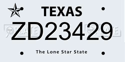 ZD23429 Texas License Plate