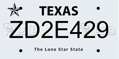 ZD2E429 Texas License Plate