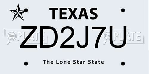 ZD2J7U Texas License Plate