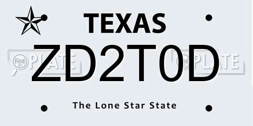 ZD2T0D Texas License Plate