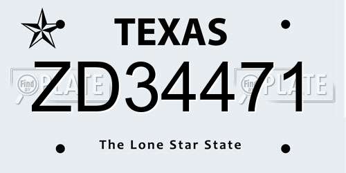 ZD34471 Texas License Plate