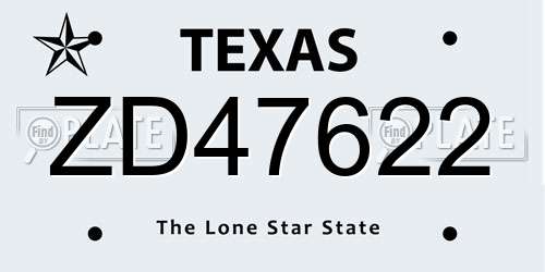 ZD47622 Texas License Plate