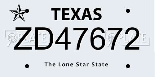ZD47672 Texas License Plate