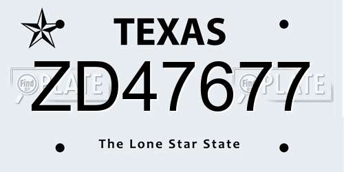 ZD47677 Texas License Plate
