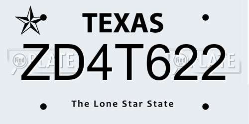 ZD4T622 Texas License Plate