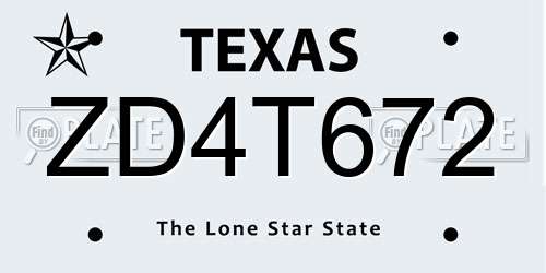 ZD4T672 Texas License Plate