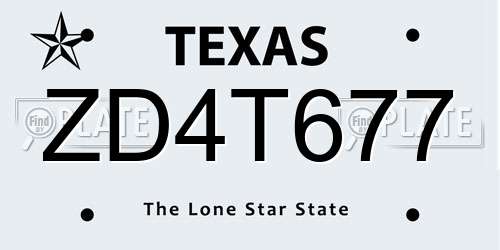 ZD4T677 Texas License Plate