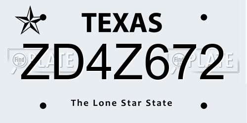 ZD4Z672 Texas License Plate