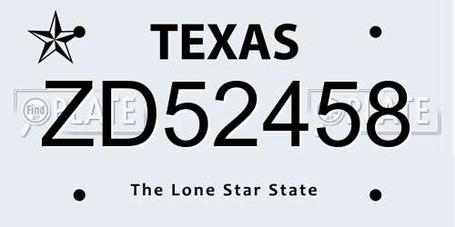 ZD52458 Texas License Plate