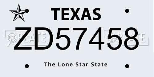 ZD57458 Texas License Plate
