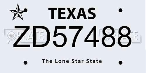 ZD57488 Texas License Plate