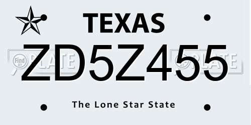 ZD5Z455 Texas License Plate