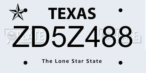 ZD5Z488 Texas License Plate