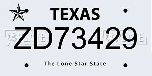 ZD73429 Texas License Plate