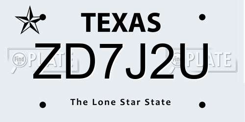 ZD7J2U Texas License Plate