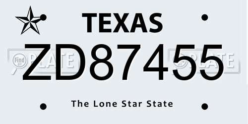 ZD87455 Texas License Plate