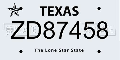 ZD87458 Texas License Plate