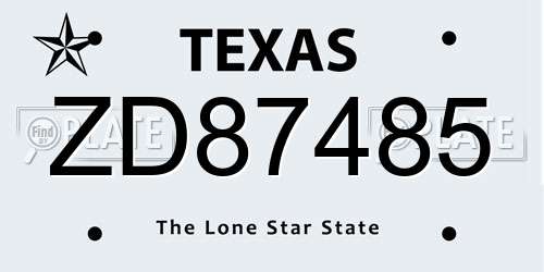 ZD87485 Texas License Plate
