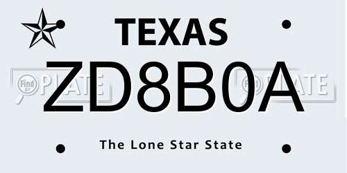 ZD8B0A Texas License Plate
