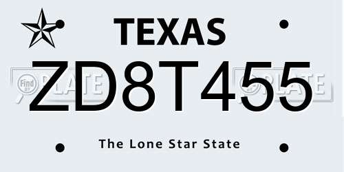 ZD8T455 Texas License Plate