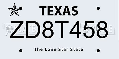 ZD8T458 Texas License Plate