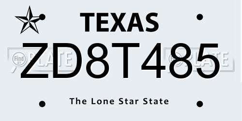 ZD8T485 Texas License Plate