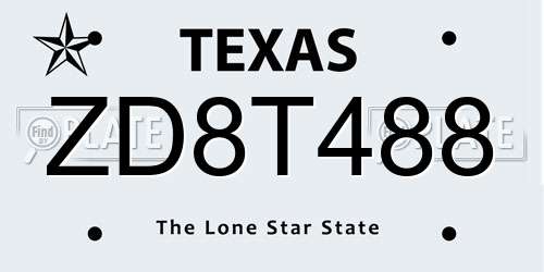 ZD8T488 Texas License Plate