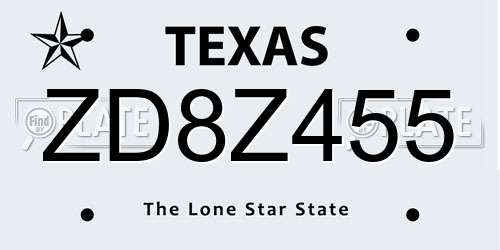 ZD8Z455 Texas License Plate