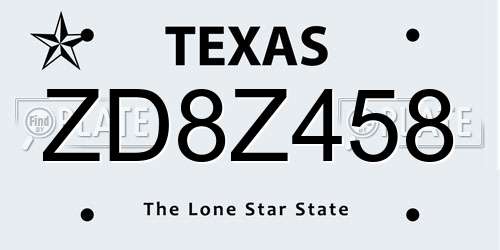 ZD8Z458 Texas License Plate