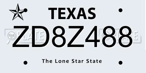 ZD8Z488 Texas License Plate