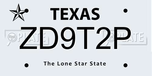 ZD9T2P Texas License Plate