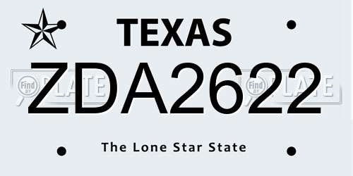 ZDA2622 Texas License Plate
