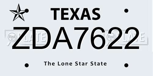 ZDA7622 Texas License Plate