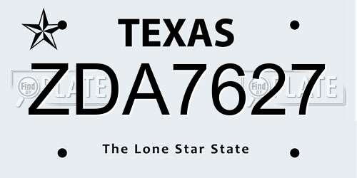 ZDA7627 Texas License Plate