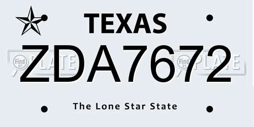ZDA7672 Texas License Plate